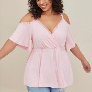 Babydoll Super Soft Surplice Lace Trim Cold Shoulder Top Size 4X